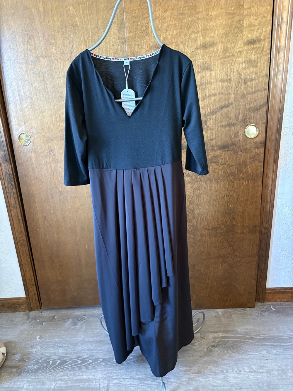 Two-Tone Black and Dark Brown V-Neck Maxi Dress by